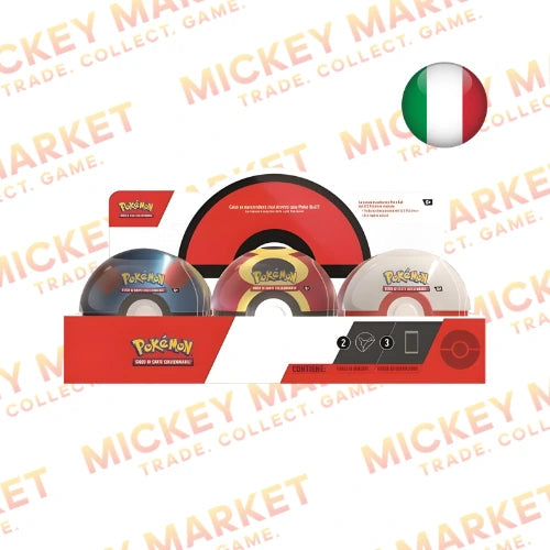 Mickey Market Display 6x Pokemon Tin Poke Ball Reprint 2026 Assortito Pokemon ITA Italiano