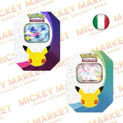 Mickey Market Bundle Tin Greninja-ex & Sylveon-ex Pokemon 30th Anniversario ITA Italiano 
